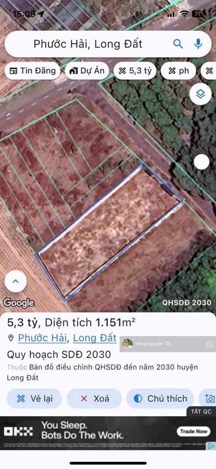 Bán lô đất vườn 1.124m2  20m mặt tiền có thổ cư ven biển  phước hải ,brvt ,xây công rào kiên cố