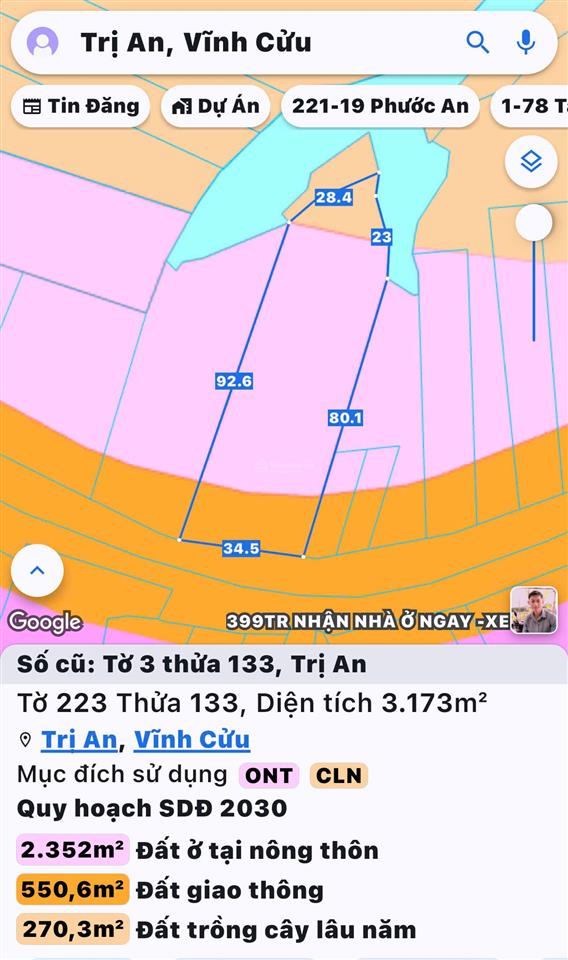 Bán đất mặt tiền đường lớn dt768 xã trị an, vĩnh cửu, đồng nai