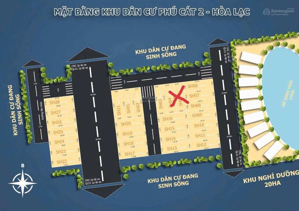 Đất view hồ vai réo phú cát dt = 100m full thổ mặt tiền 6m