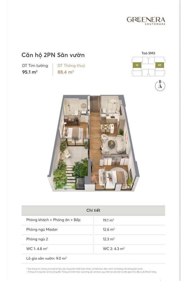 Cc 2pn sân vườn hơn 95m2 greenera tân hoàng minh