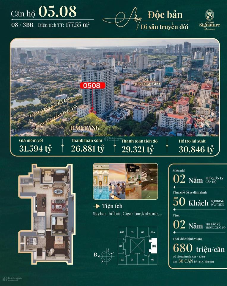 Cc thiết kế độc bản cho giới tinh hoa hn signature 3pn, hướng nam mát mẻ, 151tr/m2