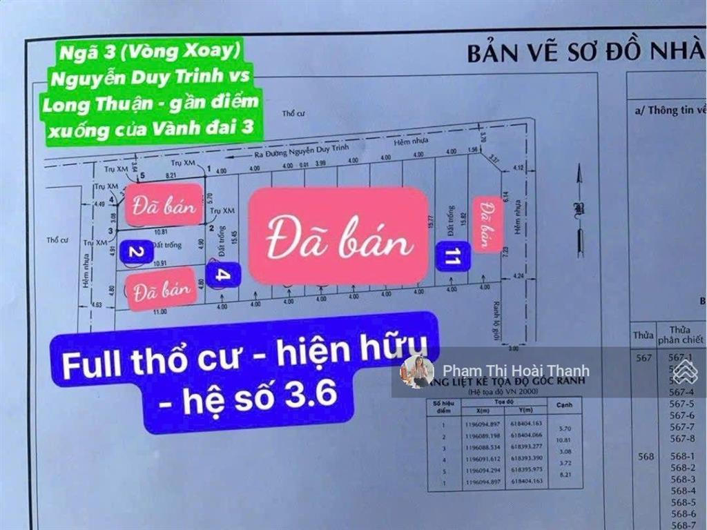 Lô đất mt hẻm xe tải ngay ngã 3 nguyễn duy trinh long thuận chỉ hơn 2 tỷ