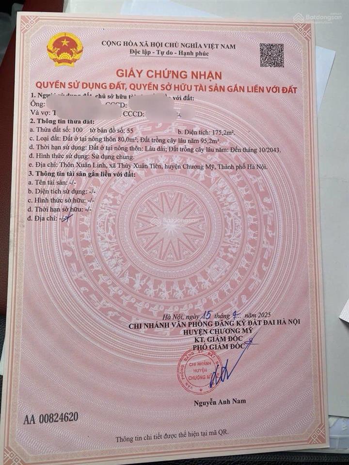 Bán đất tại xuân linh thủy xuân tiên, 2,4 tỷ, 175m2, mặt tiền 5,5m, pháp lý đầy đủ, hàng hot!