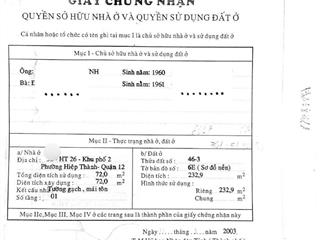 Bán nhà mặt tiền hiệp thành 26 diện tích 10 x25 m hướng tây bắc giá 13 ty  0919 147 ***