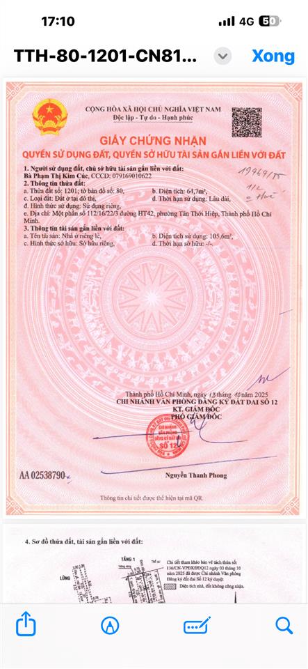 Bán đất 64,7m2 giá 4tỷ tại trần thị hè, hiệp thành, quận 12, hcm