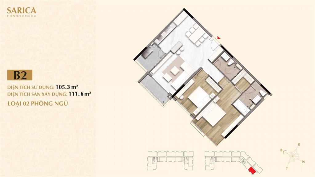 Cho thuê căn hộ sarica, diện tích 111m2, giá 30 triệu/1tháng, full nội thất