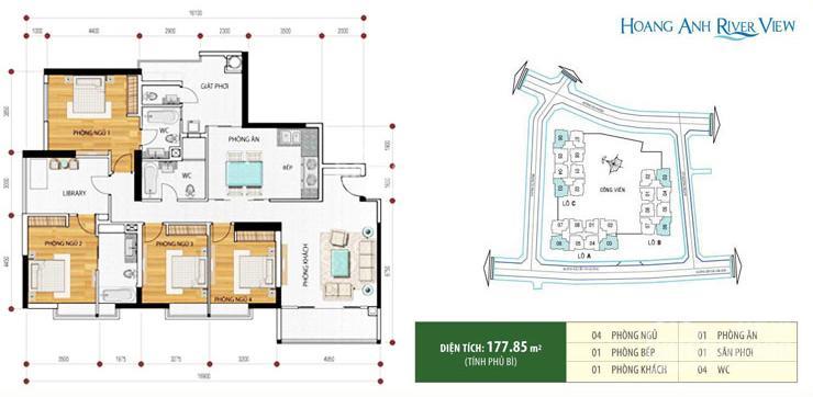 Cho thuê gấp căn hộ hoàng anh river view, 162,65m², căn góc 4 phòng ngủ, nội thất đầy đủ