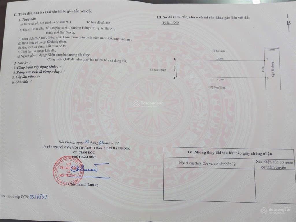 Bán lô đất đẹp ngõ 455 đằng hải hải an 100m2 giá 3tỷ800