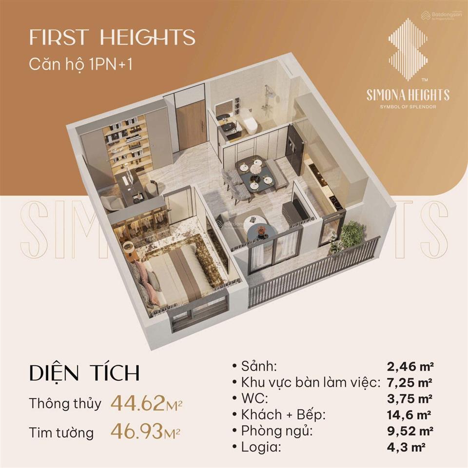 Bán căn hộ 1pn view đẹp tại simona heights, 2,3 tỷ, 45m2, quy nhơn, bình định