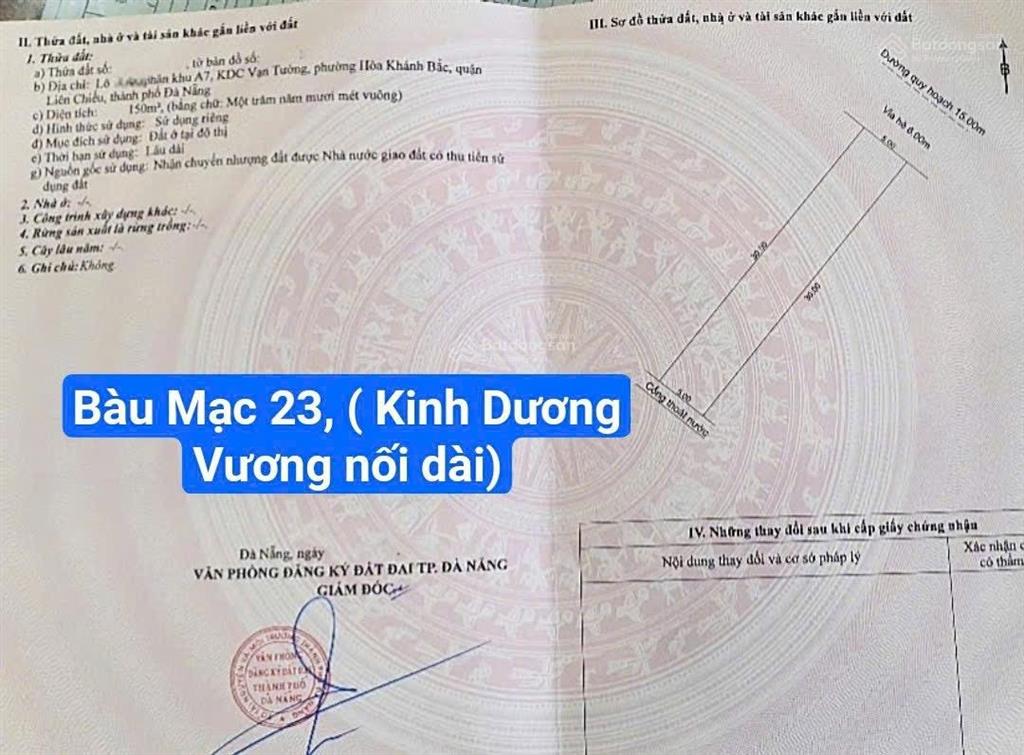 Đất đường 15m bàu mạc 23, kinh dương vương nối dài,  diện tích 150m2 ngang 5m