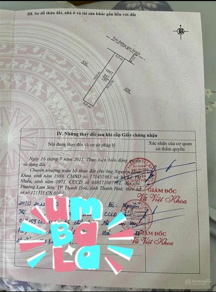 Bán đất sát quốc lộ 1a, mb94 quảng trung, quảng xương. dt360m2, mặt tiền 12m, sổ sẵn