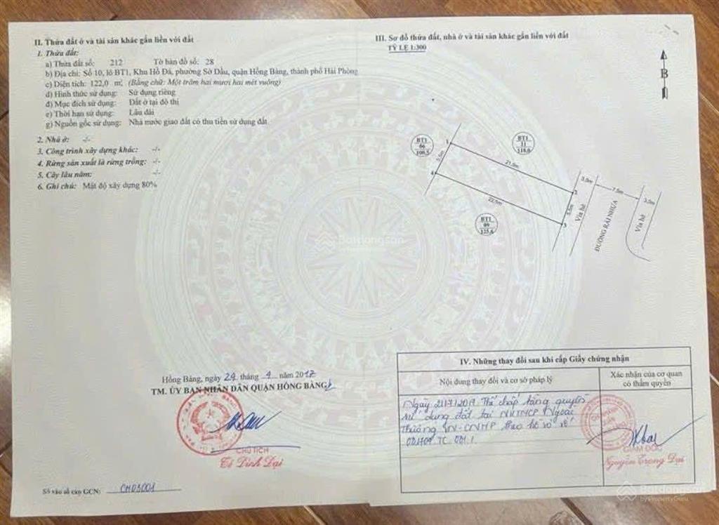 Bán đất dt 514 m2 sở dầu, hồng bàng, hp