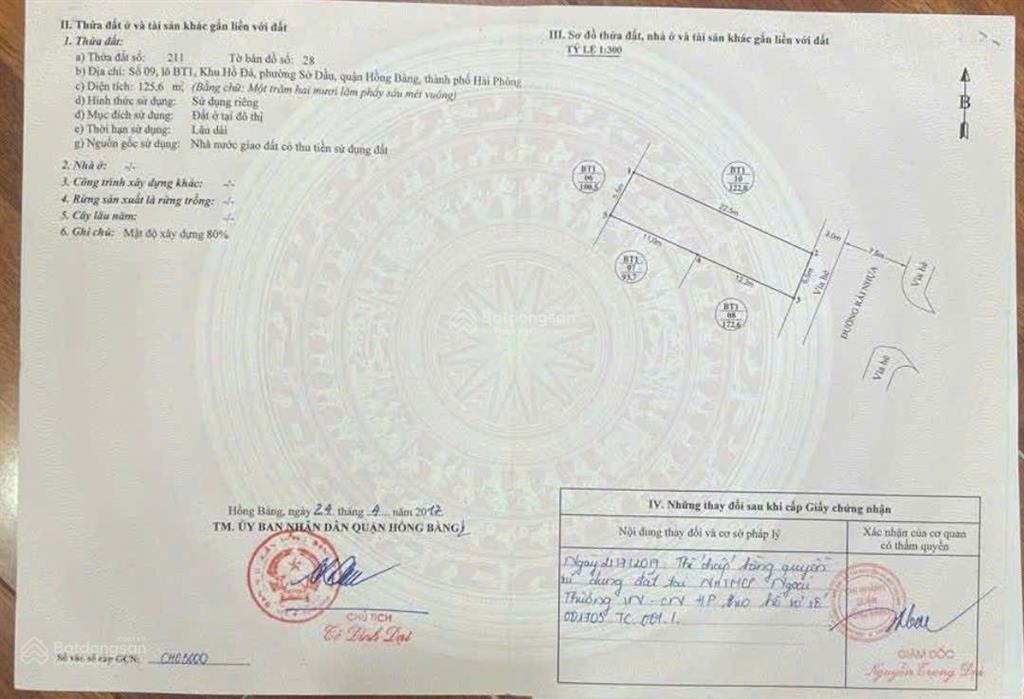 Bán đất dt 514 m2 sở dầu, hồng bàng, hp