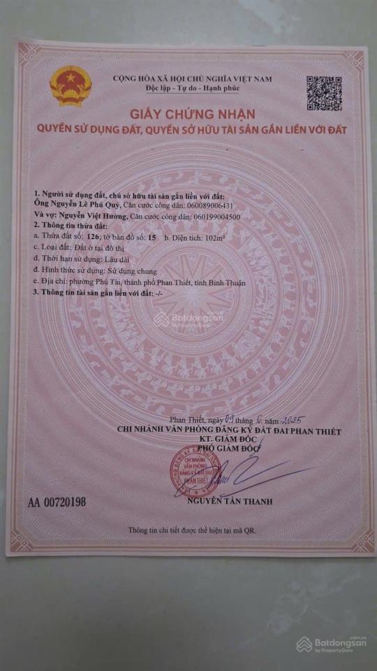 Bán 102m2 đất trung tâm phan thiết ngang 6m