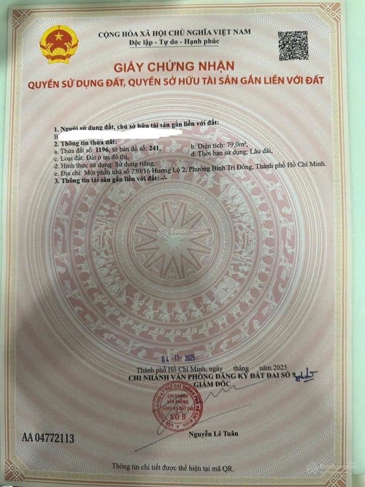 Bán đất hẻm kinh doanh 413 lê văn quới thông hươg lộ 2 (4m*20m+ vỉa hè 3m 8tỷ8 tl) gpxd được 6 tấm