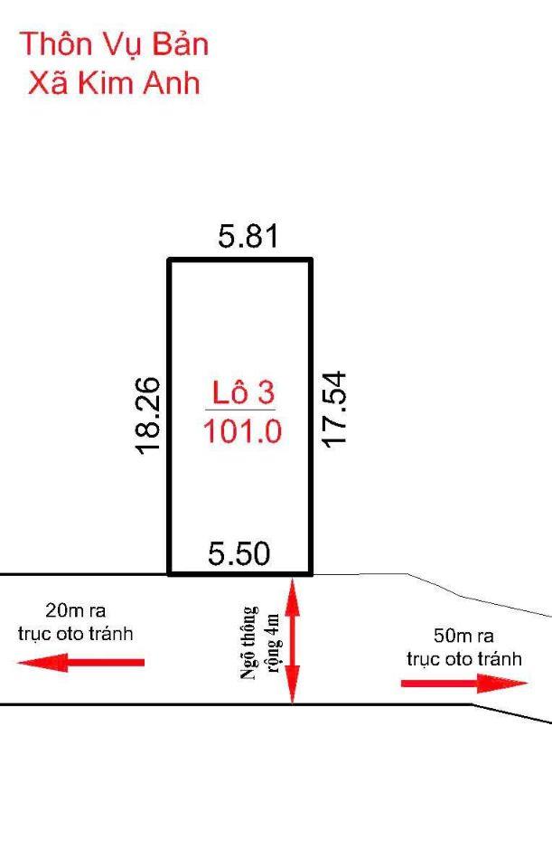 101m² full thổ cư - Ngõ thông oto - chưa đến 2 tỷ – tại VỤ BẢN, KIM ANH