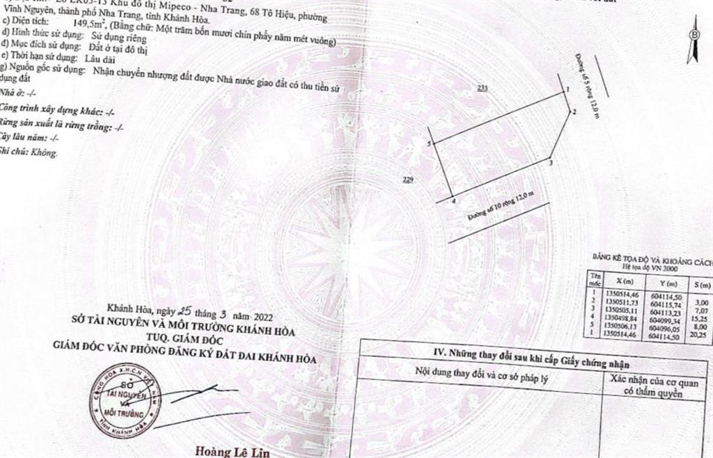 Bán đất 2 mặt tiền dự án mipeco tp nha trang gần biển  sổ hồng sẵn trao taychỉ 73tr/m2(11tỷ250tr)