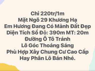 Bán mảnh đất rộng đẹp, ngõ 29 phố khương hạ, diện tích to, mặt tiền rộng, đường 7m xây gì cũng đẹp.