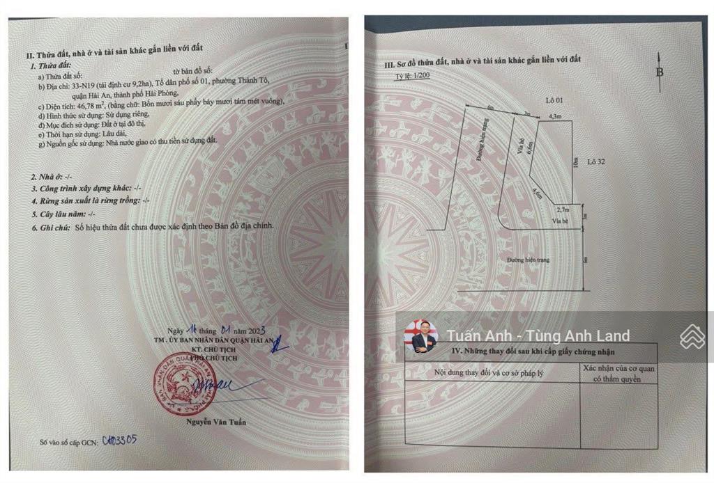 Bán lô góc 46.8m2  tđc 9,2ha thành tô, hải an