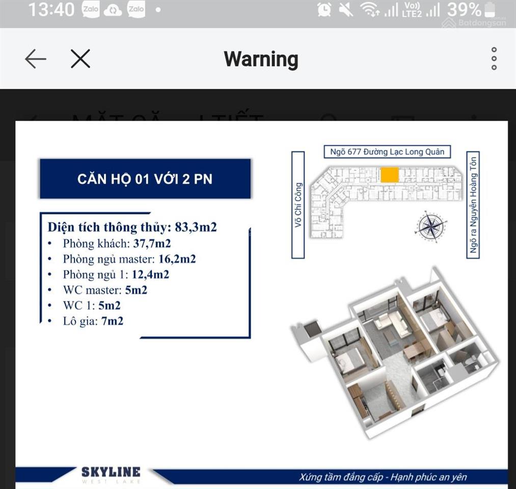 Chính chủ bán ch 83.3m2 giá rẻ nhất chung cư cao cấp 5* skyline west lake, võ chí công, tây hồ