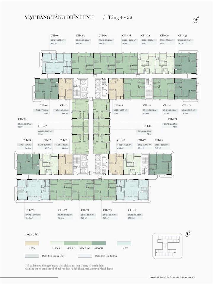 Bán căn hộ 2 ngủ cộng 68.49m2 hướng đông nam