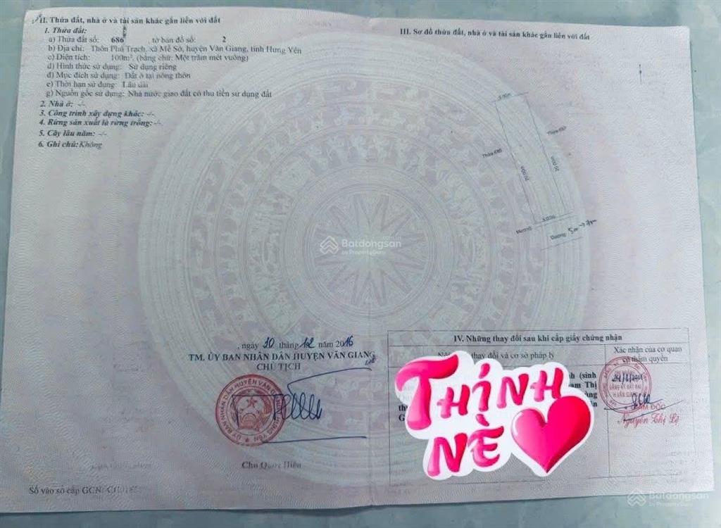Chính chủ cần bán 100m2 đất đấu giá mễ sở văn giang giá tốt nhất thị trường