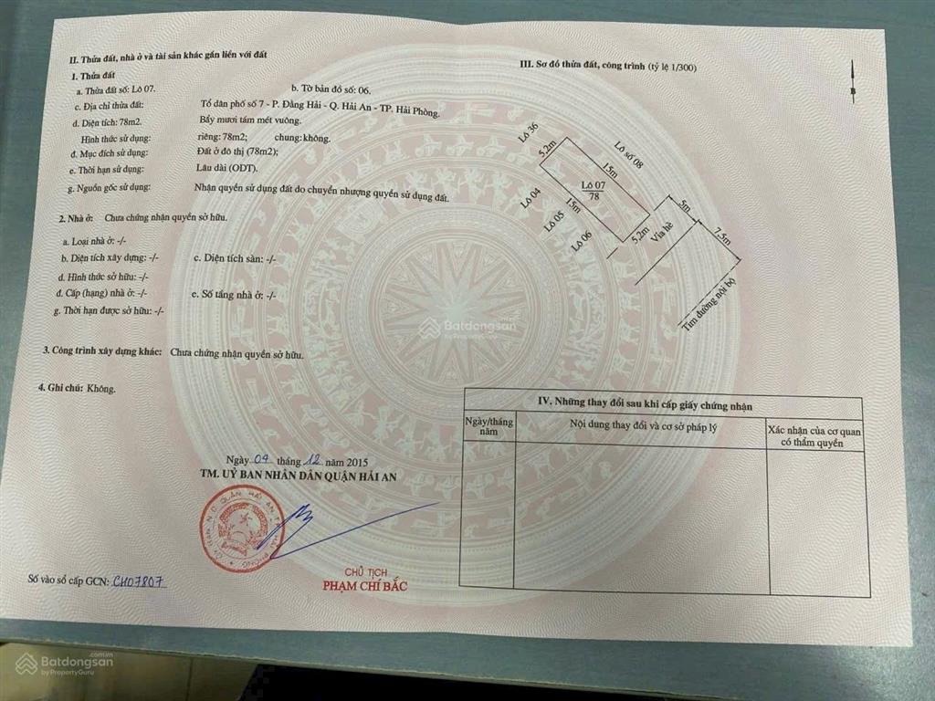 Bán lô đất phúc lộc đằng hải hải an diện tích 78m ( ngang 5.2m ) hướng đông nam . đường 25m