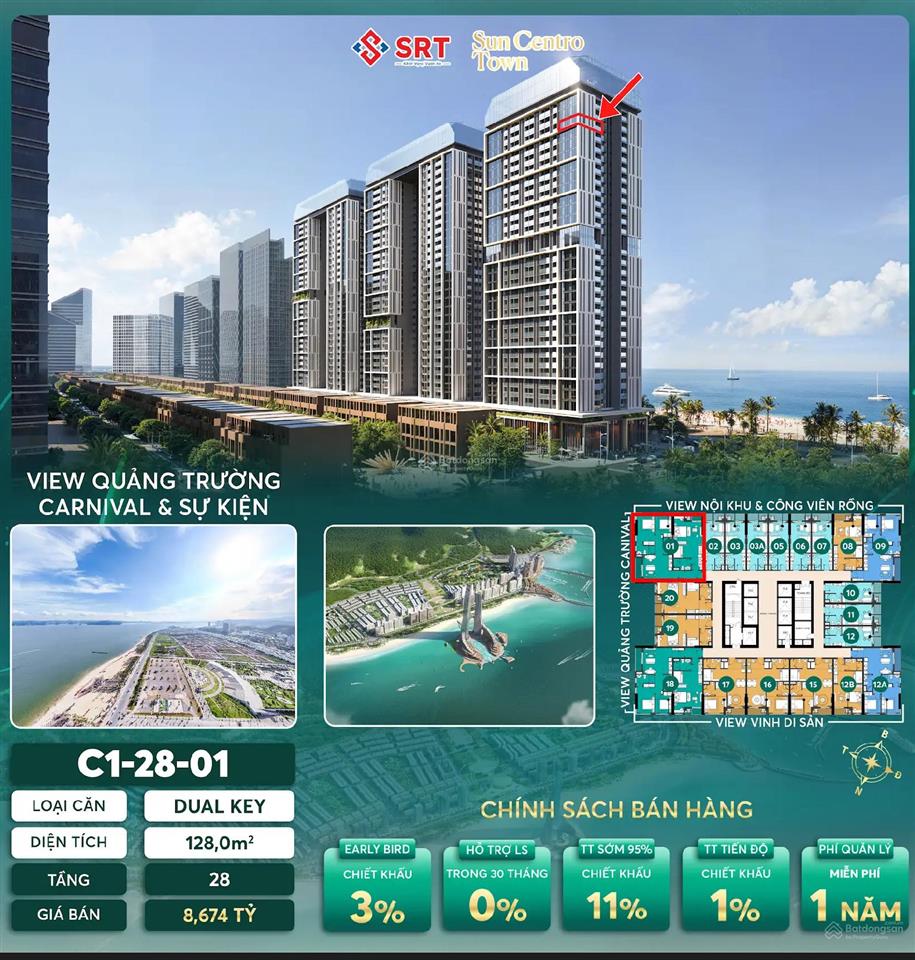 Quỹ ngoại giao tại sun centro town, 128m2, 3pn, 2wc chiết khấu 15%