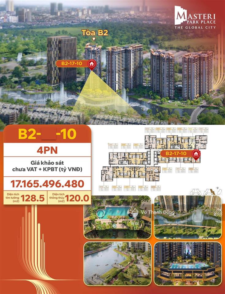 Bán căn 4 phòng ngủ masteri park place, view nhạc nước vĩnh viễn, lầu cao, giá tốt không chênh