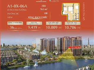 Bán căn 2 phòng ngủ masteri park place, view nhạc nước vĩnh viễn, chỉ 127 triệu/m2, không chênh