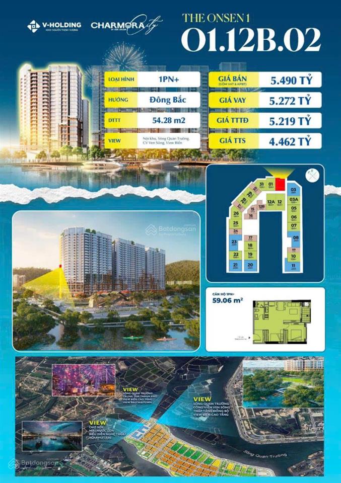 Bán căn hộ cao cấp 1pn + tầng 12  view pháo hoa và view biển tại tòa onsen 1