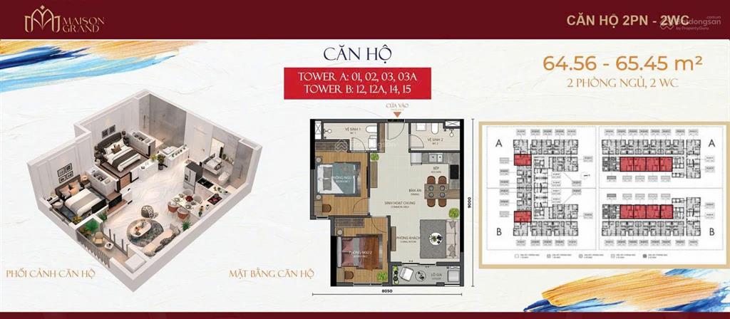 Căn hộ cao cấp maison grand 2pn  2wc giá chỉ 2,1 tỷ bàn giao đầy đủ nội thất