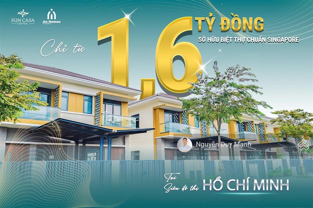 Căn biệt thự song lập xây sẵn sun casa central giá chỉ 5,05 tỷ (gồm vat) tiến độ thanh toán 2027