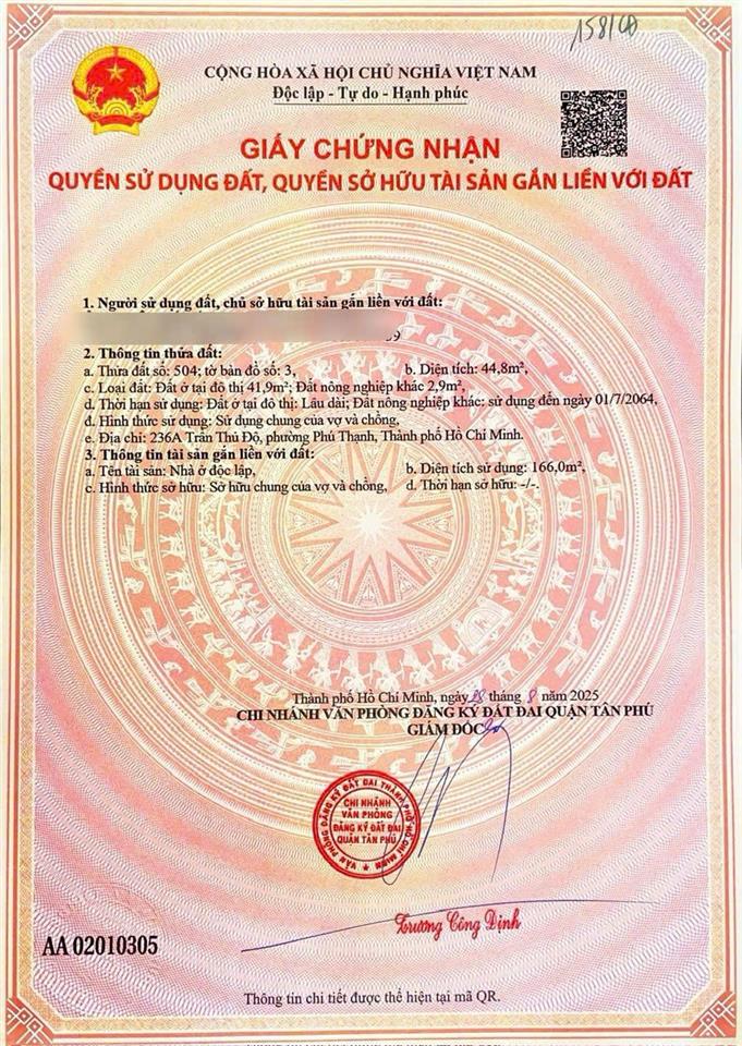 Bán nhà mới xây 2 lầu 1 sân thượng mặt tiền trần thủ độ, p. phú thạnh, q. tân phú giá 8.9 tỷ