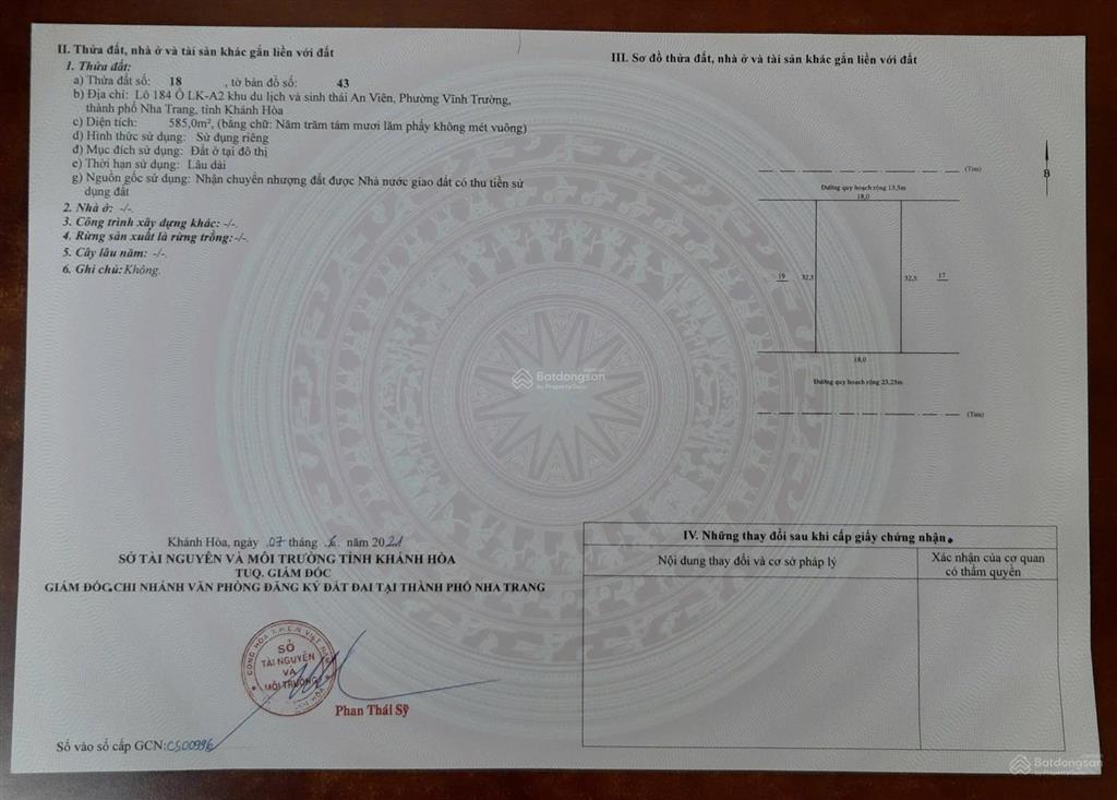 Bán đất mặt tiền đường 1a rộng 32m khu an viên, nha trang. 585m2, giá 90tr/m2