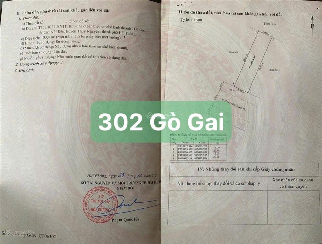 Bán đất tại gò gai, thị trấn núi đèo thủy nguyên, hải phòng, 4,78 tỷ, 100m2 giá siêu hời