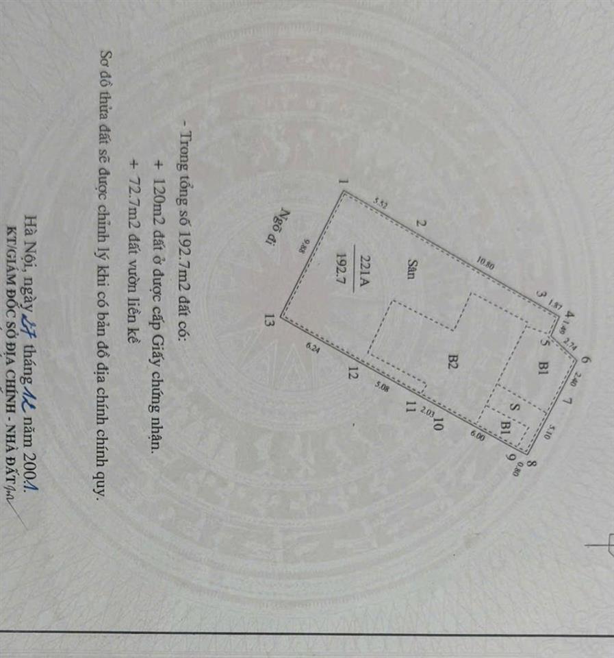 Bán gấp đất Kim Ngưu, 24 tỷ, 193m2, pháp luật đầy đủ, trước mặt 9.88m