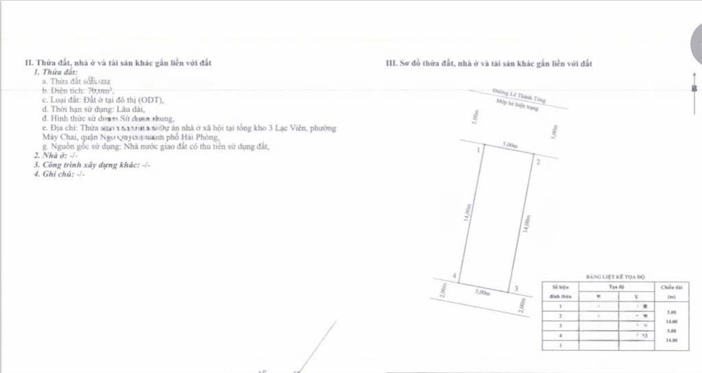 Bán đất tđc kho 3 lê thánh tông 70m2(5x14m) vị trí siêu đẹp