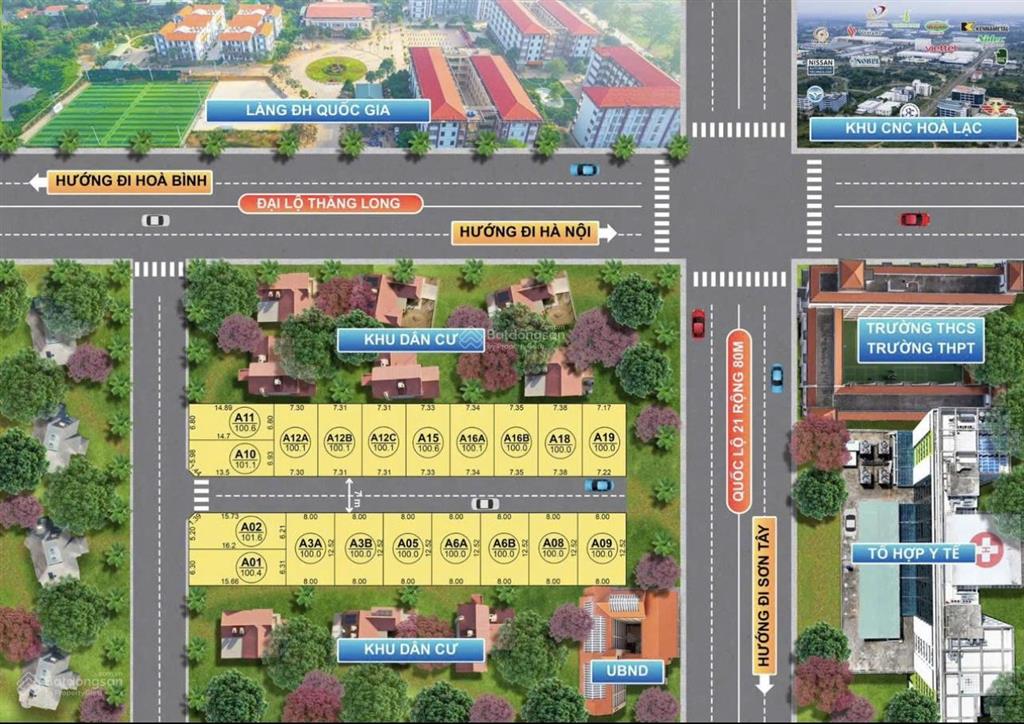 2tỷ3/100m2 full thổ cư, mt 6m tại cnc hoà lạc,gần chợ,ql21,trung tâm phú cátquốc oai,gần da 159ha