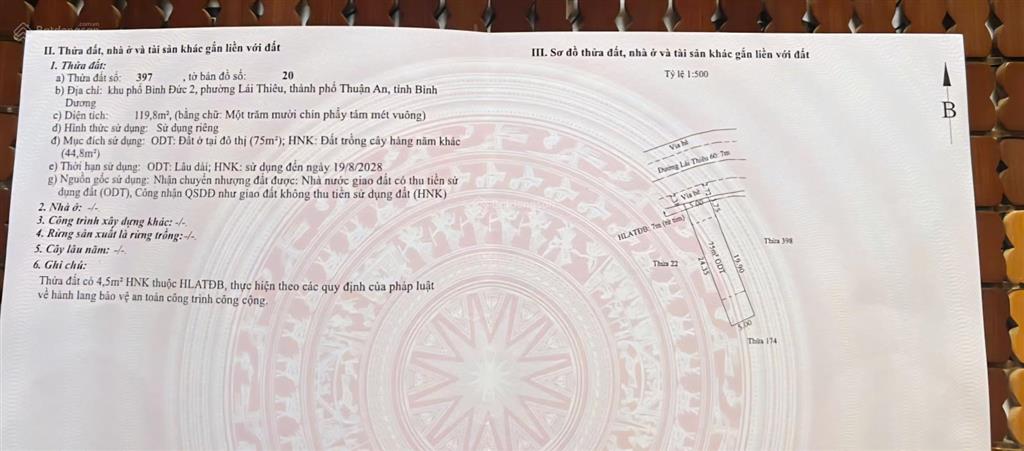 Đất 5x24m mặt tiền đường lái thiêu 60. thuộc kp. bình đức 2, p. lái thiêu, tp. hcm