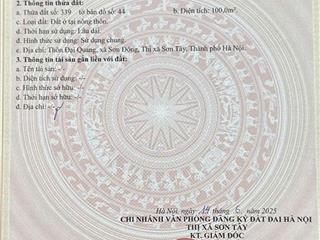 Chính chủ bán lô đất 100m full thổ cư xã sơn đông, sơn tây  0977 967 ***
