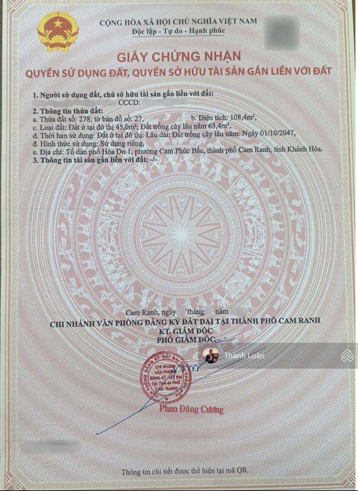 Bán đất thổ cư 2 mặt tiền mặt phố hà huy tập , diện tích 108.4m, sổ hồng rõ ràng, giá chỉ 2 tỷ