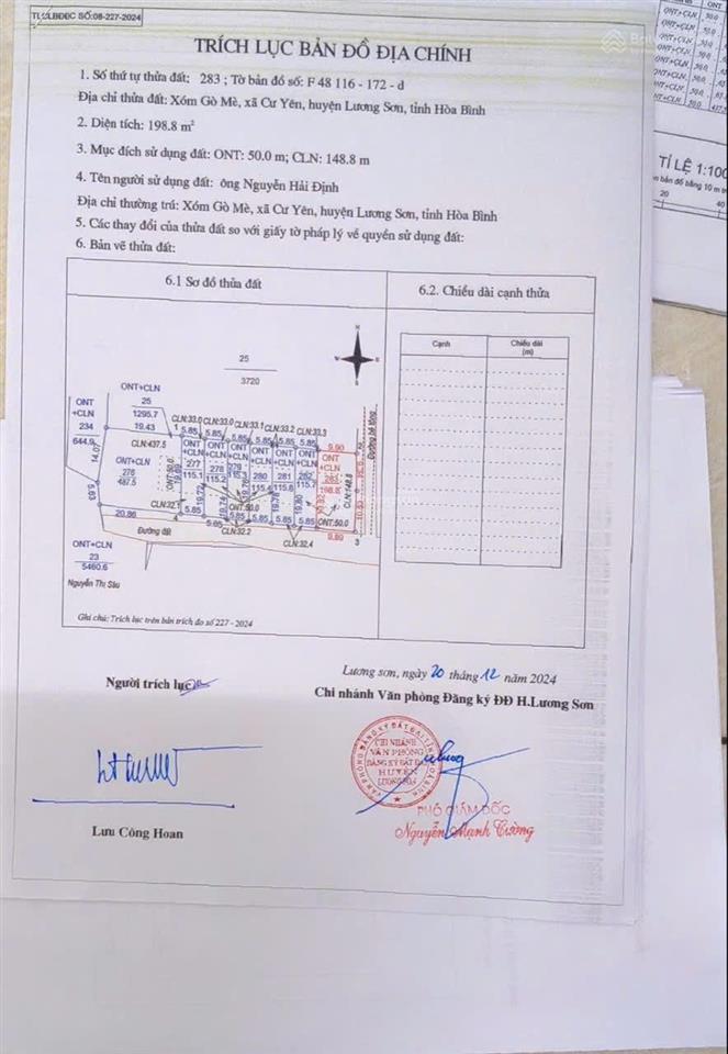Chính chủ cần bán lô đất 198,8m2. tại thôn gò mè, xã cư yên, huyện lương sơn, tỉnh hoà bình