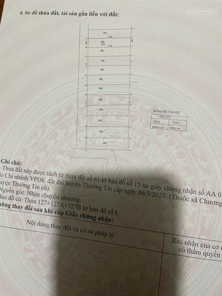 4,8 tỷ 107m đất xã chương dương, đường 2 xe tải tránh, đường trục chính, sát cạnh dự án vin homes