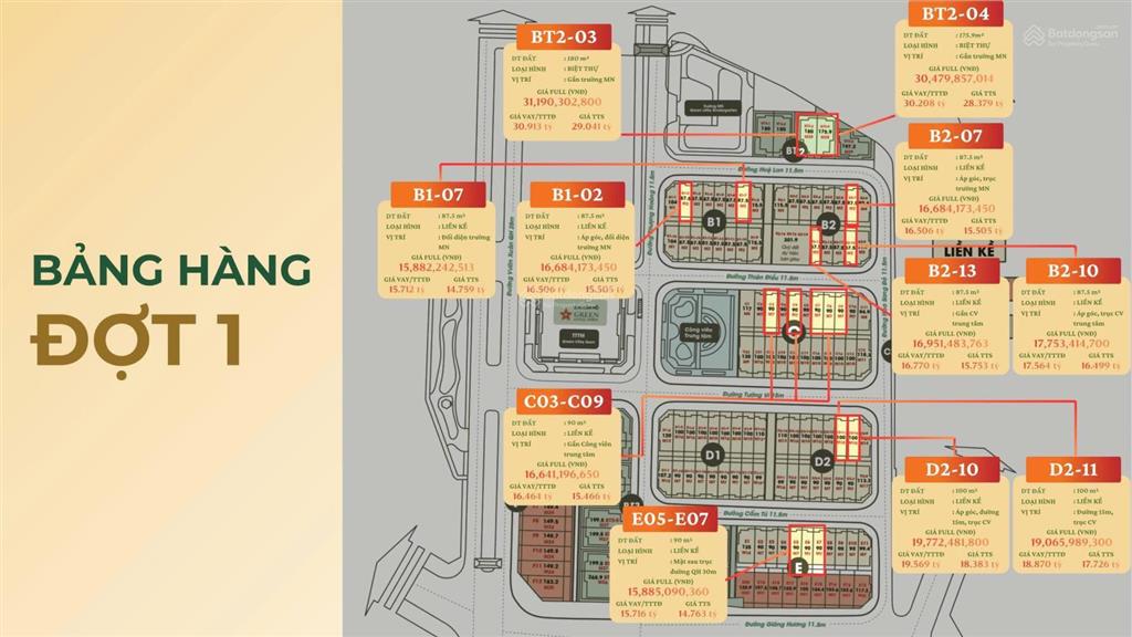 Quỹ nội bộ 03 căn liền kề biệt thự green little town, cổ bi, gia lâm 158 triệu / m2, 90 m2