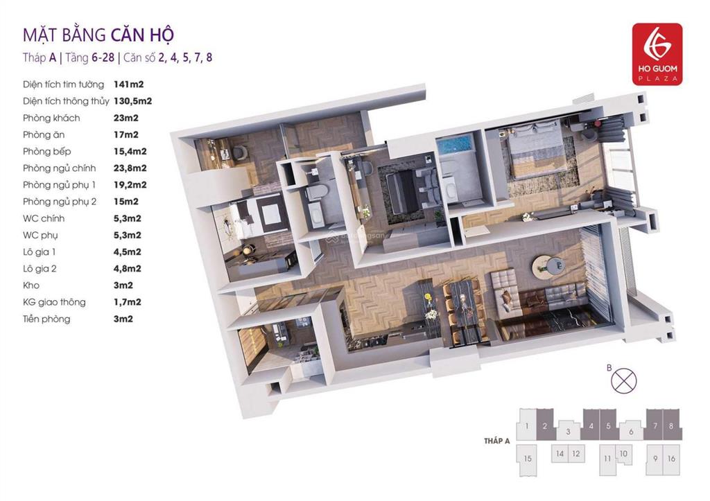 Bán 6.5 tỷ căn 141m2 tầng đẹp, view vũ trọng khánh và đường trên cao, full nội thất, có slot ô tô
