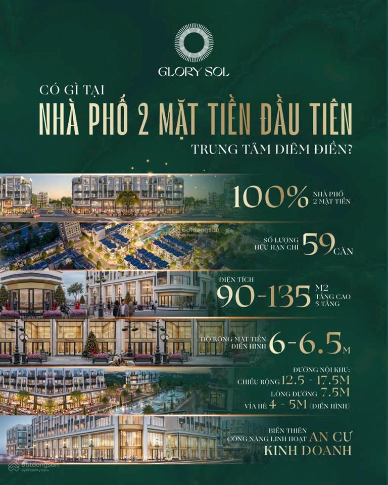 Nhà phố glory sol mặt đường nguyễn đức cảnh diêm điền thái bình dt 90m2 giá chỉ từ 11 tỷ  pkd cđt