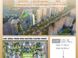 Căn 2pn 74m² tòa c hoa hậu masteri centre point cho gia đình trẻ, gần vincom, nhận nhà chỉ từ 600tr