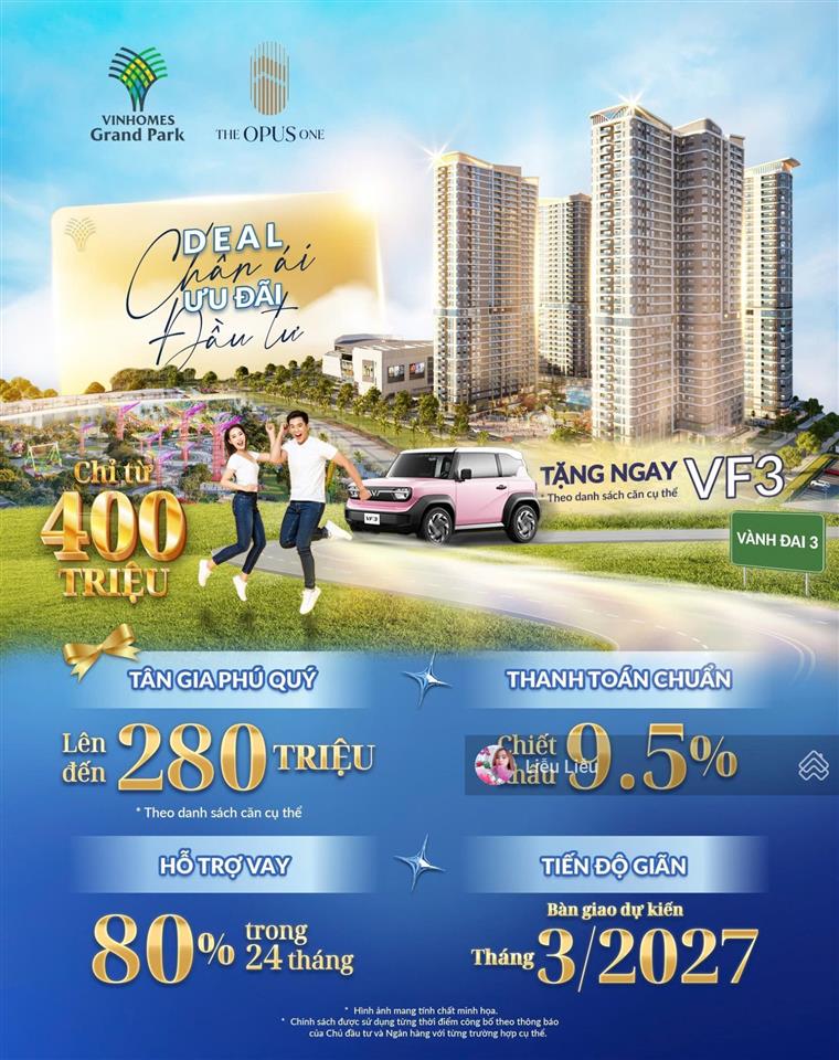 Căn hộ 1pn + 1 the opus one 3,9 tỷ bao gồm mọi chi phí  dành cho kh độc thân hoặc vợ chồng trẻ