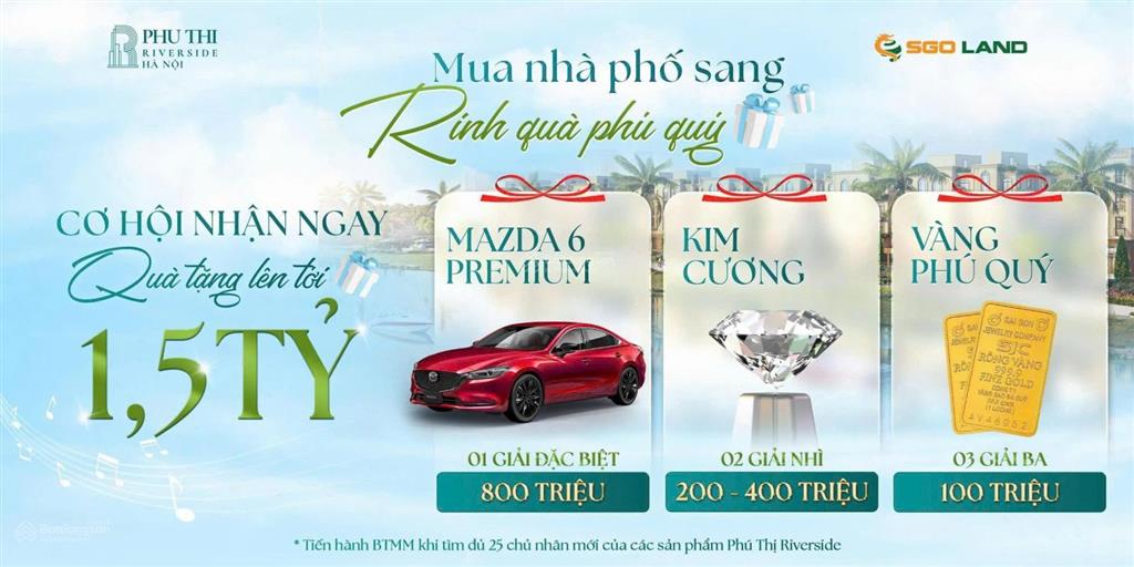 Phú thị riverside gia lâm. 2 mặt đường lớn, liền kề 4 tầng mặt tiền 5m view công viên ck hơn 1 tỷ